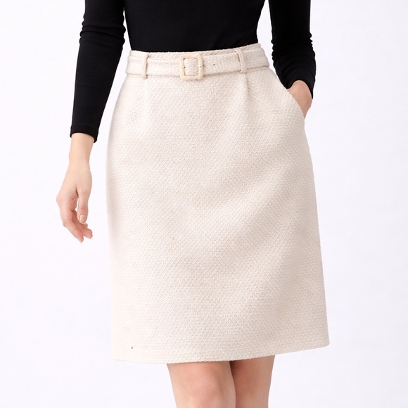 Dkny Dresses & Skirts - 🆕 DKNY Ivory Tweed Pencil Skirt with Belt Textured Lined Career Skirt Size 18